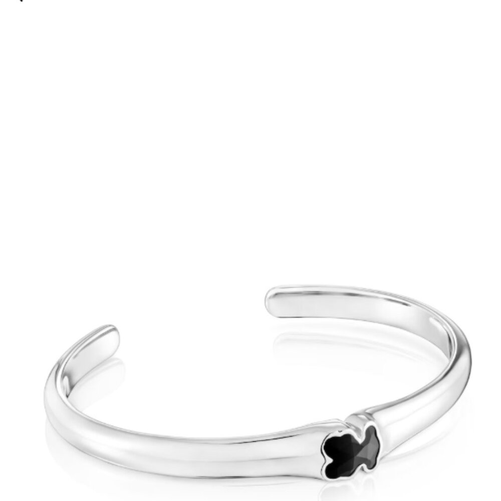 Tous Silver Bangle with 10mm Bear Motif in Onyx Icon Color Bracelet